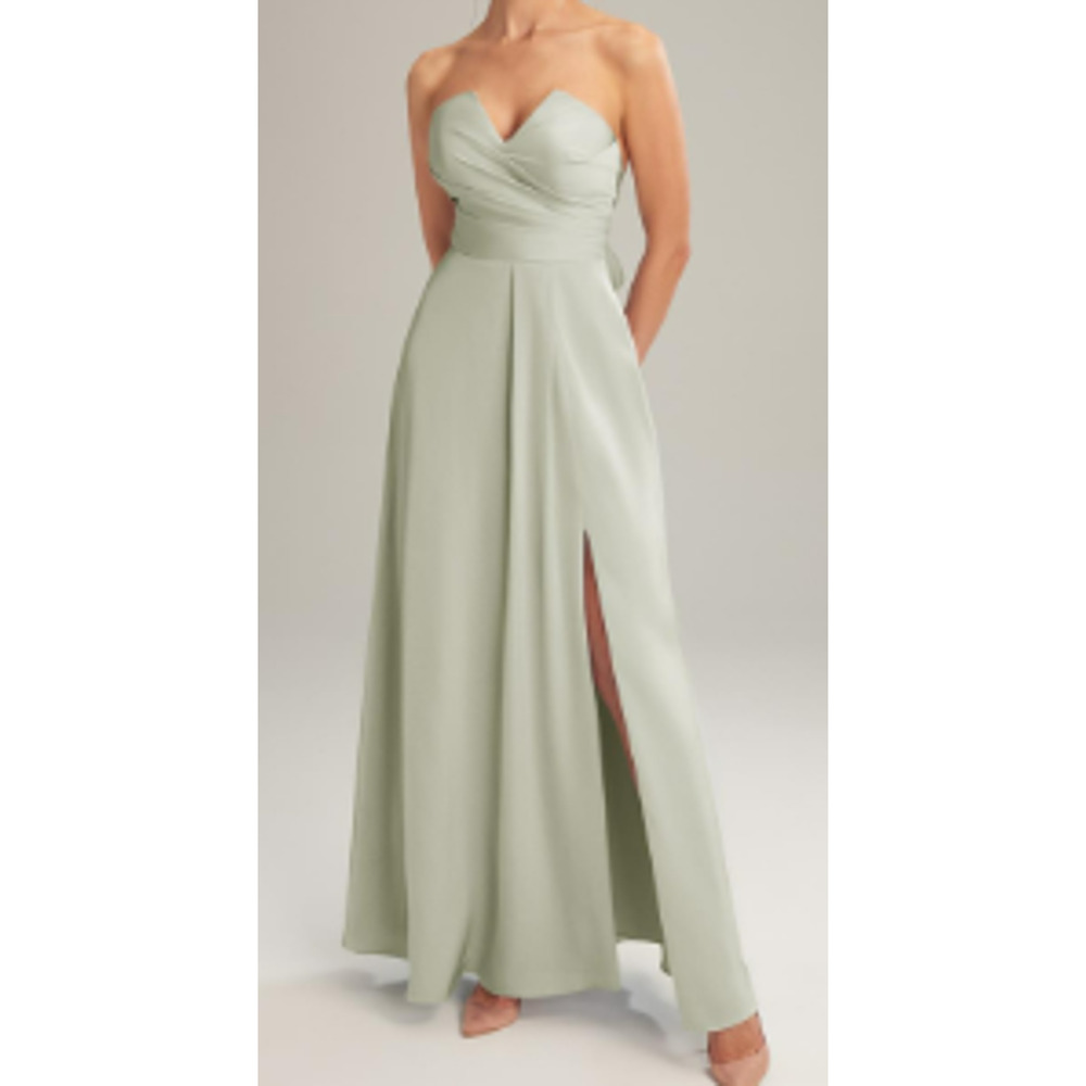 AW BRIDAL 4 S sage green satin Pasque formal prom party maxi dress NEW 0B16